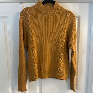 Yellow Turtleneck Sweater with Cable Knit Details